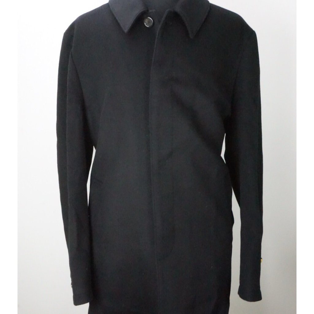 Hickey Freeman Cashmere Blend Solid Black Overcoat Jacket Sz 50r Brand New